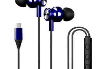 Kratos Tune V4 Blue C Type Earphones Wired, Inline Control Type c Headphones with Mic, Sweat Resistant, Comfort Fit Type c Earphone with Volume Control,Metallic c pin Earphones