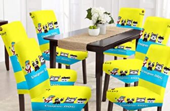 Cortina Dining Chair Slipcovers | Protection Chair Cover | Cartoon Print, Removable, Washable | Universal Fit Super Soft Stretchy Polyester Spandex | Hotel, Marriage, Wedding | Pack of 6, Yellow