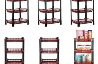 Urbane Home Pack of 6 Multipurpose Kitchen Organizer/Storage Rack | 4-Layer Onion Stand for Kitchen | Vessels & Vegetable Organiser | Maroon