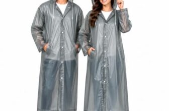 MIKANIX Waterproof Hooded Raincoat for Men & Women | Full Length Reusable PVC Rain Wear | Lightweight Windproof Rain Jacket with Front Button Closure & Pockets (Grey)