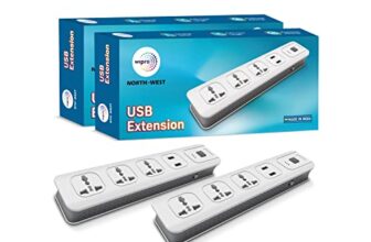 Wipro USB extension cord with 2 mtr cord length | 3 Universal socket and 2 USB port spike guard | Child safety | Auto cutoff | Fire resistant, Pack of 2