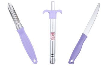 Anjali 3-Piece Kitchen Tool Set – 1 Knife, 1 Peeler, 1 Lighter – Ideal for Cooking, Food Prep, and Various Uses for Home and Kitchen- Purple