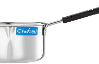Neelam Stainless Steel 12, 22 Guage, Sauce Pan (2.0 ltrs), Wire Handle, Induction Bottom, Ideal for Induction, Gas Stove, Cermaic & Electro, Serving & Cooking Purpose, Ideal for Sauces, Soups, Sliver