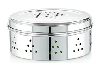 Neelam Stainless Steel Coriander Dabbas with Air Ventilation Size No.8 – Steel Utility Container, Silver, (SBCD089H)