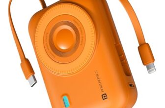 Portronics Power Shutter 20000mAh 15W Magnetic Wireless Fast Charging Powerbank with in-Built Type C & 8 Pin Cable, 22.5W Type C PD Output, Type C Bidirectional Port, LED Display (Orange)