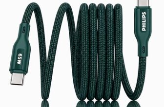PHILIPS DLC4160CT/94 65W Type-C to Type-C Fast Charging Cable (2m, Crystal Teal) | Nylon Braided | Compatible with iPhone 15+ Series, USB-C iPad Models, Samsung Galaxy & All Type C Devices