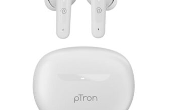 pTron Bassbuds Astra in-Ear TWS Earbuds w/Stereo Sound, 34Hrs Playtime, Stereo Calls, Custom EQ, Mobile App, BTv5.3 Headphones, Touch Control, Voice Assistant, Type C Charging & IPX4 (White)
