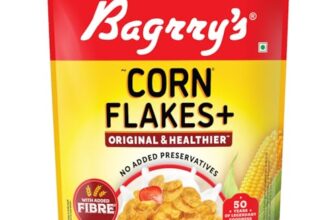 Bagrry’s Corn Flakes+ Original & Healthier 800g | Added Fibre | Prebiotic Breakfast Cereal | Golden Corn | Low Fat | Toasted & Crunchy Corn Flakes | No Added Preservatives