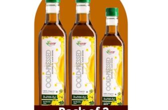 Rav Organics Certified Organic Cold Pressed Mustard Oil – 1 Litre Each (Pack of 2) | Total 2 Litres + 500 ml Free | Pure Cooking Oil Rich in MUFA & PUFA – Omega 3| Sarson Oil for Traditional Indian Flavor for Tadka & Pickle, Kachi Ghani, No Argemone oil | Clean Lable Food – Full of Nutrients