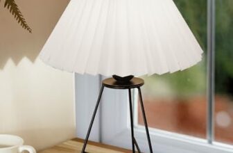 Homesake® Retro Matt Black Down to the Wire Metal Table Lamp with Fabric Shade, Bedside Lamp Gift Housewarming Home Living Room, Shade (Pleated White)