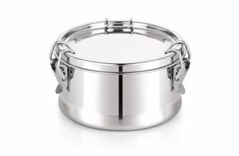 Zestka Stainless Steel Leakproof Tri-Lock Lunch Box, Airtight Tiffin Box, Spill-Proof Mini Snack Container | Compact Snack Box for Kids & Adults, Office & School Use(Silver-500ml)