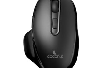 coconut WM28 Prism Ergonomic Wireless Mouse with Thumb Rest, 6 Buttons with Adjustable DPI, Low Power Consumption, Windows & Mac, 2 Yr Wty – Black