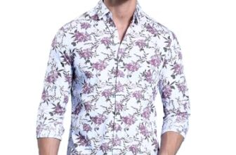 The Indian Garage Co White Slim Fit Cutaway Collar Floral Print Long Sleeves Shirt