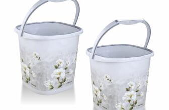 Nayasa Sqr Ring Marble Bucket 18 LTR | Set of 2 | Bathroom Set | Bath Set for Bathroom | Bucket | Grey