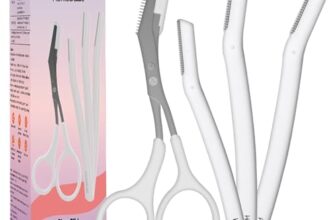 HOMEBASIC Reusable Face Razors with Eyebrow Trimmer Scissor| Painless Hair Remover Kit for Men & Women’s Eyebrows, Forehead, Upper Lips, Chin, Peach Fuzz, Sideburns| Dermaplaning Tools (Pack of 4)