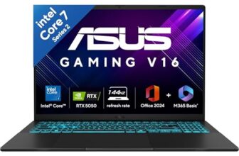 ASUS Gaming V16 (2025),Intel Core 7 240H (i7-14th Gen),RTX 5050-8GB,16GB RAM,512GB SSD,FHD+,16″,144Hz,Backlit Keyboard,Windows 11,M365*,Office 2024,Matte Black,1.95 Kg V3607VH-RP038WS,Gaming Laptop