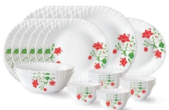 Larah by Borosil Hazel Fluted Series Opalware Dinner Set | 27 Pieces for Family of 6 | Microwave & Dishwasher Safe | Bone-Ash Free | Crockery Set for Dining & Gifting | Plates & Bowls | White