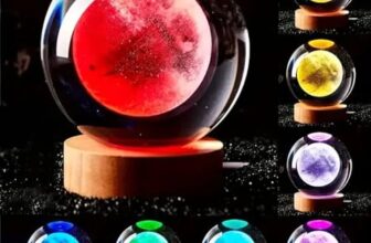 GITGRNTH 3D Crystal Ball Lamp with 16 Colors Changing LED Wooden Base – Solar System Night Light, Galaxy Lamps, Galaxy Crystal Ball Light with USB (16 Color Moon)