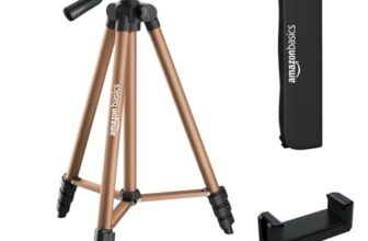 Amazon Basics Lightweight 41-134cm Tripod with Mobile Holder & Carry Bag | for All Camera/Go pro/Smartphones| Copper