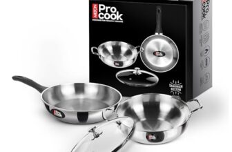 Milton Pro Cook Induction Cookware & Gas Stove Friendly Sandwich Bottom 3 Pc Cookware Set | Stainless Steel Kadhai & Fry Pan with Lid 22 cm | Deep Frying | Sauté | Scratch Resistant | 2Y Warranty