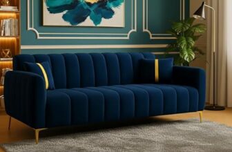 Furny Harmon 3 Seater Fabric Sofa Set (Blue) | Soft Velvet Fabric | Modern Design | Comfortable Seating | Living Room Furniture