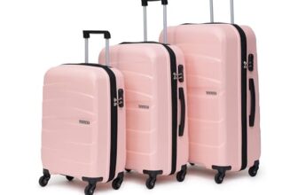 YAYAVAR Set of 3 Cabin;Check-in Medium,Large76;66;57CM,360 Degree Rotating Wheels,Polypropylene Material,Hard Luggage with Telescopic Handle-Combination Locking Mechanism,Moscow(Set of 3,Baby Pink)