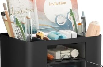 Shuttle Art Cute Desk Organizer with Drawer | Pen Stand for Study Table, Office Use | Storage Box for Stationery, Art Supplies, Sticky Notes | 5 Compartment Organizer for Home or School (Black)