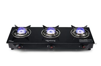 Lifelong LLGS930 Manual Ignition, High Efficiency 3 Burner Gas Stove with Toughened Glass Top, ISI Certified, For LPG Use (1 Year Warranty, Doorstep Service, Black)