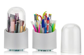 Arto 360°Rotating Dust-Proof 7 Compartment Multifunctional Organizer with Lid for Vanity, Home, Office, Study Table, Dressing Table Makeup Brush Holder, Stationary, Pen Storage Box Stand (Multicolor)