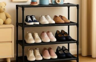 RYUGA Shoe Rack for Home Plastic, Portable Shoes Rack with Dustproof for Heels/Slippers/Boots, DIY Multi-Purpose Space Saving Shoe Storage for Home, Bedroom & Entryway (Black, 1-Door)