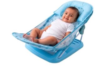 Kids Station Newborn Baby Bather | Bath Chair for Newborns & Infants 0-12 Months | Foldable 3 Position Adjustable Chair | Anti Skid Base | Washable Soft Mesh Seat | Portable | for Babies Upto 5Kg