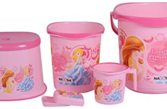 Nayasa Kids 5 Pcs Plastic Bathroom Set | Bathroom Bucket Set Combo | Bath Accessories Set for Bathroom | Bath Bucket Set | Pink