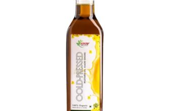 RAV Organics Cold Pressed Mustard Oil 1 ltr | Certified Organic Kachi Ghani Sarso Oil | Rich in MUFA & PUFA – Omega 3 | Naturally Aromatic Cooking Oil for Tadka, Frying, Pickling & Everyday Cooking