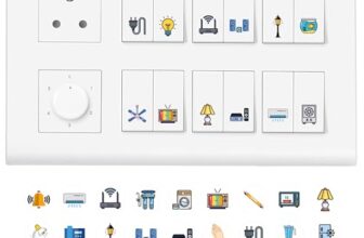 11 Strokes Switch Board Stickers for Home – 3 Sheets Self-Adhesive Switchboard Stickers with Colourful Appliance Icons, Decorative Electric Board Cover for White Wall Switches