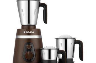 Bajaj Ninja Series Powergrind 1000 W Mixer Grinder With 3 Jars (Stainless Steel Jars) | DuraCut Blades For Lifetime Grinding | Double Ball Bearing 1000W Motor | 1 Yr Warranty【Brown/Chrome】