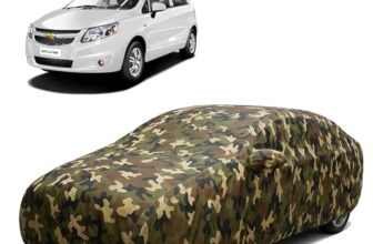 Sulfar 100% Waterproof Car Body Cover Compatible with Mirror for Chevrolet Sail UVA with Long Lasting Durable Material (Triple Stitched, Full Bottom Elastic, Camouflage Army)