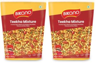 Bikano Teekha Mixture | Spicy Indian Namkeen Snack | Crunchy Mix with Peanuts, Corn Flakes & Spices | Perfect Tea-Time Snack (Spicy Mixture) – 800g (Pack of 2)