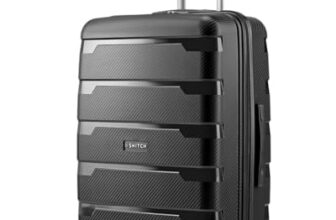 SNITCH Layer Large Size Black Polypropylene Hard Travel Suitcase – Large Trolley Bags & Luggage with 8 Wheels, Premium Lock, Wet & Dry Pouch & Free Shoe Bag