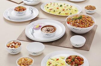 Larah By Borosil Moon Sara Dinner Set – 27 Pcs, Opal Glass Dinner Plates & Bowls Crockery Set for Dinning, White