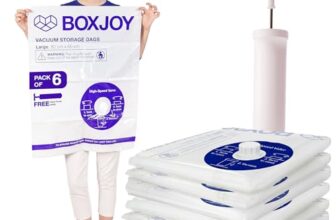 BOXJOY Pack of 6 LARGE (60x80cm) Transparent Vacuum Storage Bags for Travelling Packing Clothes Blanket Pillows Cloth Space Saver Suction Vaccine Air Compression Bag with Travel Vacuum Hand Pump