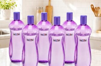 Nayasa Loopy 1000 ML Pet Plastic Fridge Water Bottles Set of 6 | BPA Free | Leak Proof | Airtight Lid | Purple