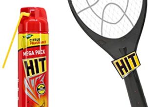 HIT Anti Mosquito Racquet Rechargeable Insect Killer Bat with LED Light, Black & Crawling Insect Killer – Cockroach Killer Spray | Instant Kill | Deep-Reach Nozzle | Fresh Fragrance, 700ml
