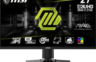 MSI MAG 274UPF E2 27 Inch UHD Gaming Monitor – 3840 x 2160 Rapid IPS Panel, 160 Hz/0.5ms (GtG, Min.), 133% sRGB Colour Gamut, Frameless Design, VESA DisplayHDR 400 – DisplayPort 1.4a, HDMI, USB Type-C