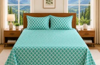 Linen and Loom Teal Geometric Queen Size Bedsheet with 2 Pillow Covers | Soft, Breathable & Bedding Set | Modern Diamond Pattern Room Decor (90 x 100 Inches)