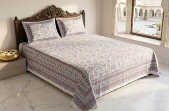 Linen and Loom Pure Cotton King Size Bedsheet with 2 Pillow Covers | Traditional Floral Jaipuri Print Flat Bed Sheet for Double Bed (93 x 108 Inches, Multicolor)
