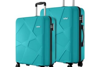 Safari Pentagon Pro 8 Wheels Spinner Set of 2 (Cabin + Medium) Trolley Bags, Hard Case Polypropylene, 360º Wheeling Luggage for Men & Women, Suitcase for Travel, Trolley Bags for Travel, Cyan