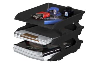 Primelife File Tray Rack ABS Plastics | Foldable Office Desk Accessories | Durable & Sturdy | Easy Assembly | Efficient Organizer | Plastic Office Stationery Files Layer Rack -3LAYER(Black)