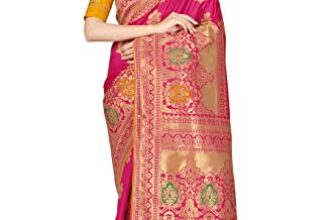 Monjolika Fashion Women’s Soft Banarasi Style Silk Saree With Blouse Piece For Wedding(45560_Color_Rani Pink)