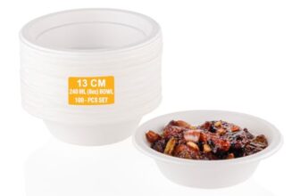 Clazkit 240 Ml, 100-Pack Round Compostable Bagasse Bowls | Disposable Eco-Friendly Biodegradable Dinner | for Party, Wedding, Event