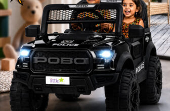 LITTLE RIDES Kids 4 Motor Electric Battery Car With Baby Driving + Parents Remote To Control Jeep Battery Operated Ride On(Black)